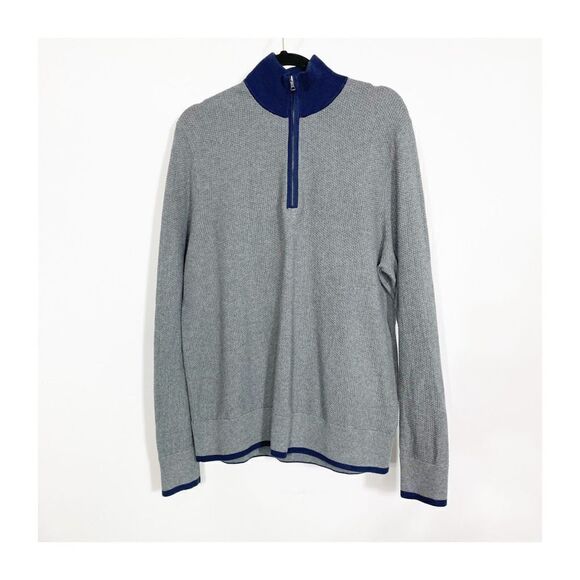Brooks Brothers Sweater 1/4 Zip Blue Gray Knit Mens Large Cotton - Picture 1 of 8